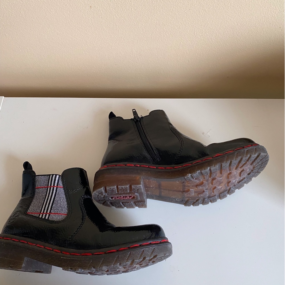 Rieker Chelsea Boots Woman 36 Patent Black Plaid Comfort Classic - Picture 8 of 10
